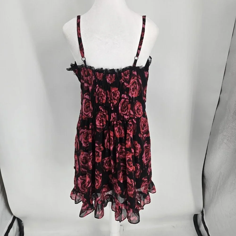 Royal Bones Daang Fit n Flare Mini Dress Rose Lace Ruffle Gothic Vamp Y2K XL - Picture 6 of 8